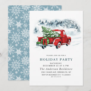 Retro Vintag Red Farm Truck Weihnachtsfeiertag Par Einladung