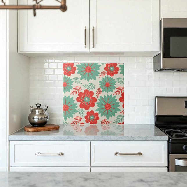 Retro Vintag Red Green Floral Fliese (Von Creator hochgeladen)