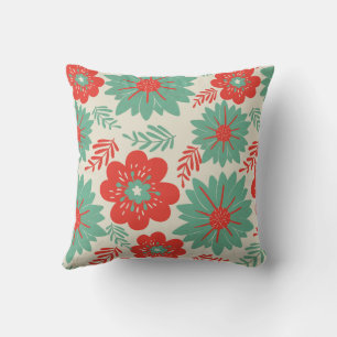 Retro Vintag Red Green Floral Kissen