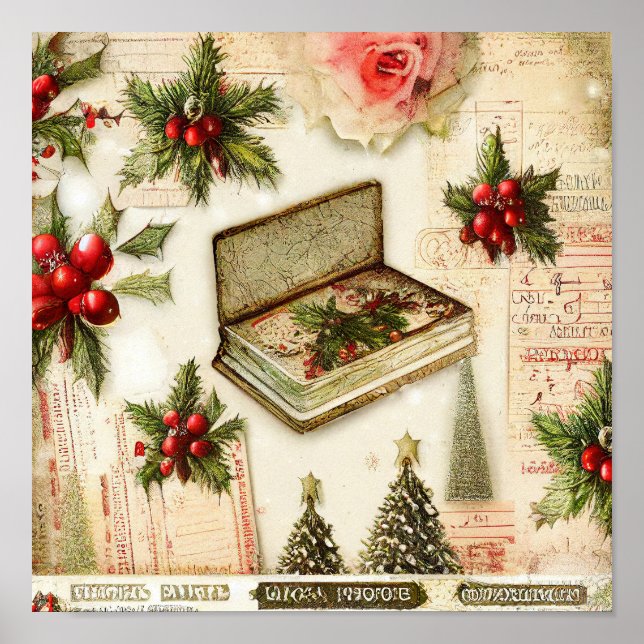 Retro Vintag Red Green Holly Weihnachtsfeiertag Poster (Vorne)