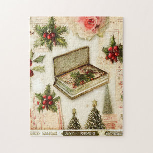 Retro Vintag Red Green Holly Weihnachtsfeiertag Puzzle