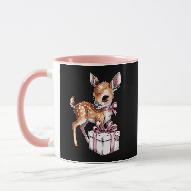 Retro Vintag Reindeer Pink Christmas Baby Dealer Tasse (Links)