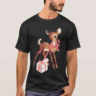 Retro Vintag Reindeer Pink Christmas Baby Deer Co T-Shirt