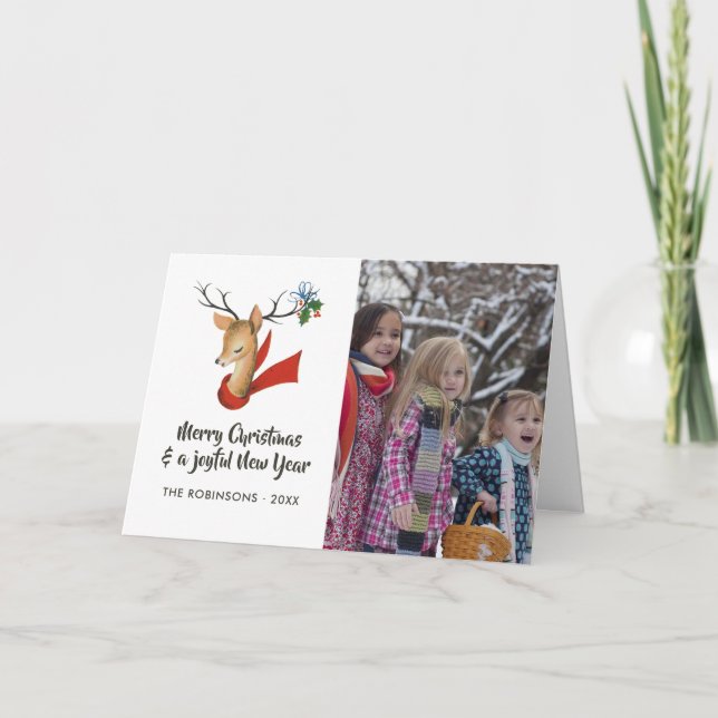 Retro Vintag Rentier Weihnachtsfamilie Foto Feiertagskarte (Vorderseite)