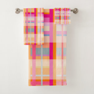 Retro Vintag rosa Kariertes Muster in Pasten Badhandtuch Set