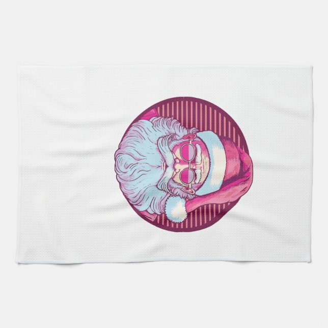 Retro Vintag rosa Santa clus Geschirrtuch (Horizontal)