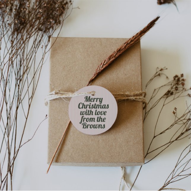 Retro Vintag rosa Streifen Grün Frohe Weihnachten Geschenkanhänger (Von Creator hochgeladen)