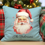 Retro Vintag Santa Claus Blue Christmas Kissen<br><div class="desc">Fügen Sie eine nostalgische Touch zu Ihrem Urlaubsstil mit diesem personalisierten Retro Santa Claus Kissen werfen. Dieses Kissen mit einem klassischen, Vintagen Santa-Design auf blauem Hintergrund ist ideal, um Ihren Zuhause einen angenehmen Urlaub zu bereiten. Passen Sie es mit Ihrem Familiennamen an für einen einzigartigen Weihnachtsakzent, der die Wärme und...</div>