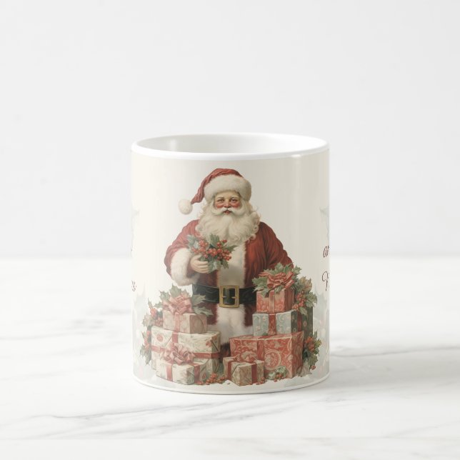 Retro Vintag Santa Holly Frohe Weihnachten Kaffeetasse (Mittel)