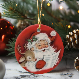 Retro Vintag Santa mit Baby Rudolf Weihnachten Keramik Ornament