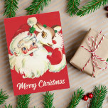 Retro Vintag Santa mit Rudolf Custom Christmas Feiertagskarte<br><div class="desc">Schicken Sie dieses Jahr Ihre Weihnachtswünsche mit dieser bezaubernden Vintagen Urlaubskarte,  die den Weihnachtsmann und Rudolf mit den Rentieren mit roten Nasen zeigt.</div>