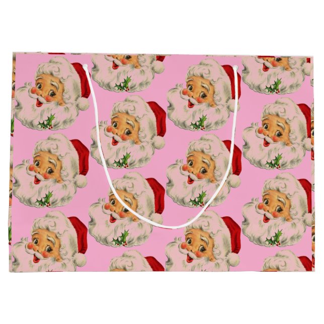 Retro Vintag Santa Pink Weihnachten Große Geschenktüte (Rückseite)