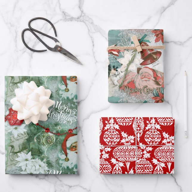 Retro Vintag Santa Vignette Geschenkpapier Set (Vorderseite)