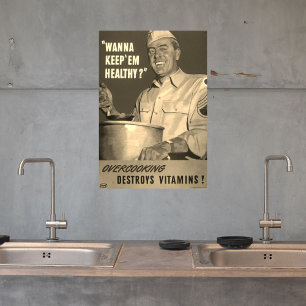 Retro Vintag Sepia WWII Kochen Küche Poster