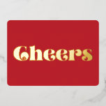 Retro Vintag Simple Cheers Red and Gold Folien Feiertagskarte<br><div class="desc">Eine Retro-Typografie und ein sehr minimalistisches Design für diese Weihnachtskarte,  mit einem klassischen roten Hintergrund und echter Goldfolie.</div>