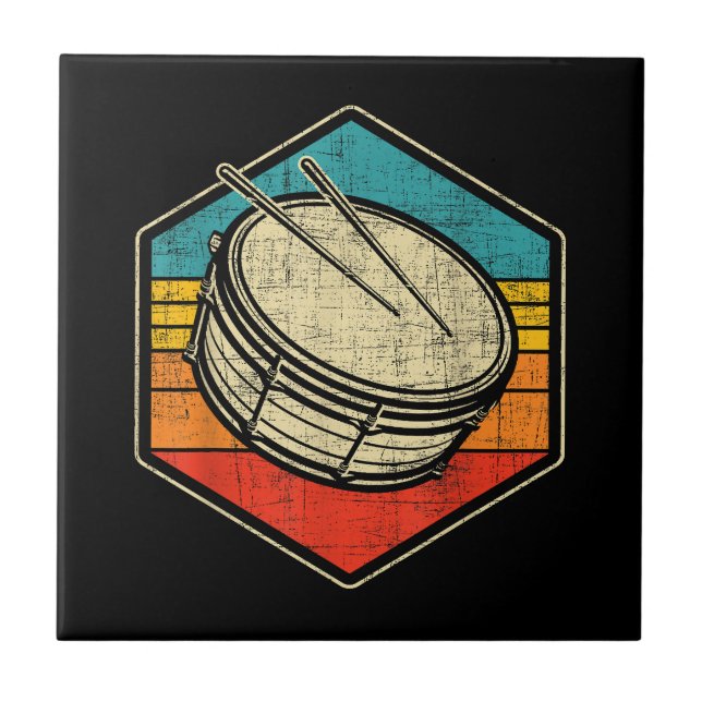 Retro Vintag Snare Drum - Marching Band Drumline Fliese (Vorderseite)