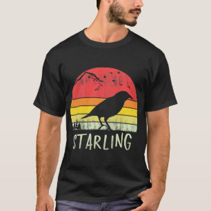 Retro Vintag Starling T - Shirt Silhouette Bird 70