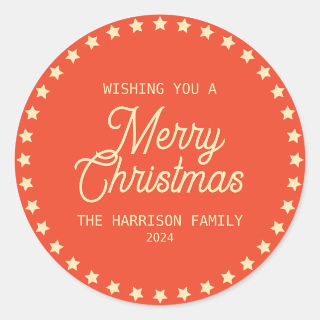 Retro Vintag Stars Weihnachtsfeiertage Runder Aufkleber (Vorderseite)