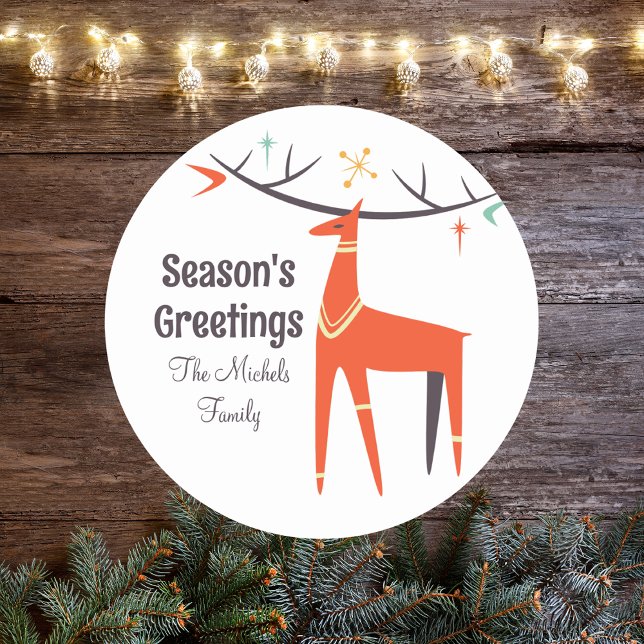 Retro Vintag Stilvolle Weihnachtsfeiertage Reindee Runder Aufkleber (Von Creator hochgeladen)