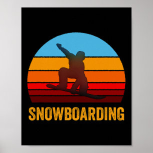 Retro Vintag Style Sunset Snowboarden Poster