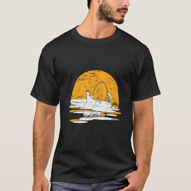 Retro Vintag Sunset Kayak Fischen T-Shirt (Vorderseite)