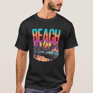 Retro Vintag Sunset Palm Trees Beach Bum Leopard T-Shirt