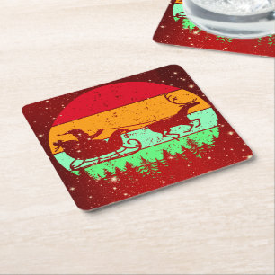 Retro Vintag Sunset Santa Sleigh Rentier Rechteckiger Pappuntersetzer