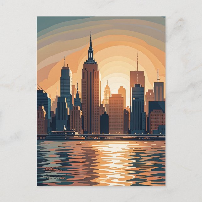 Retro Vintag Sunset über Manhattan Postkarte (Vorderseite)