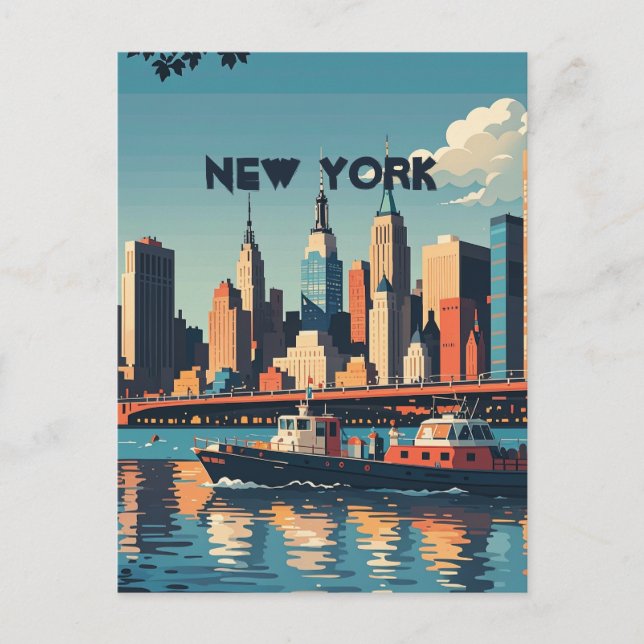 Retro Vintag Sunset über Manhattan Postkarte (Vorderseite)
