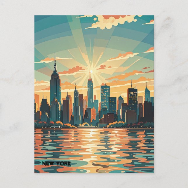 Retro Vintag Sunset über Manhattan Postkarte (Vorderseite)