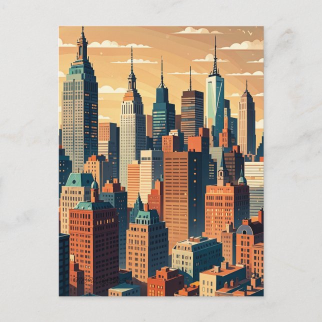 Retro Vintag Sunset über Manhattan Postkarte (Vorderseite)