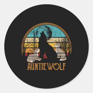 Retro Vintag Sunset Wolf Aunty Mütter Day Auntie Runder Aufkleber