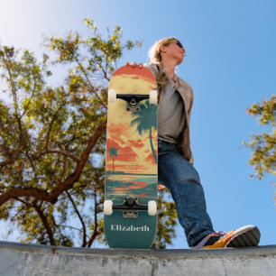 Retro Vintag Tropical Beach Individuelle Name Skateboard