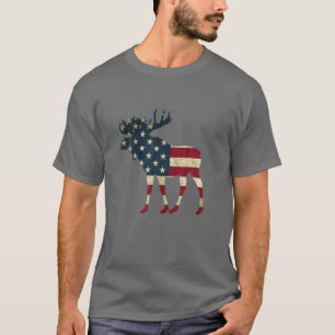 Retro Vintag USA American Flag Kontur Bull Moose T-Shirt