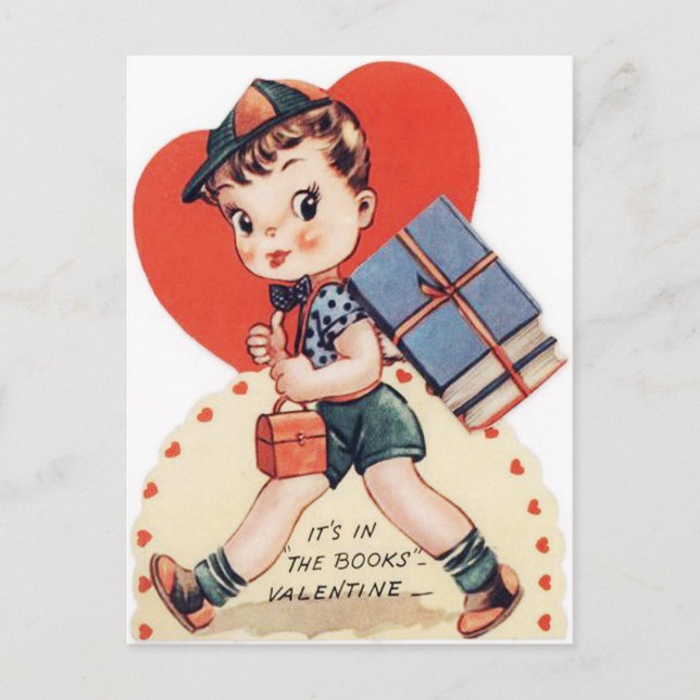 Retro Vintag Valentine Buchspass Postkarte (Vorderseite)