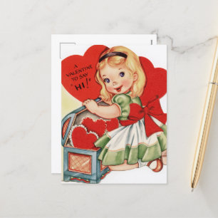 Retro Vintag Valentine Girl Feiertagspostkarte