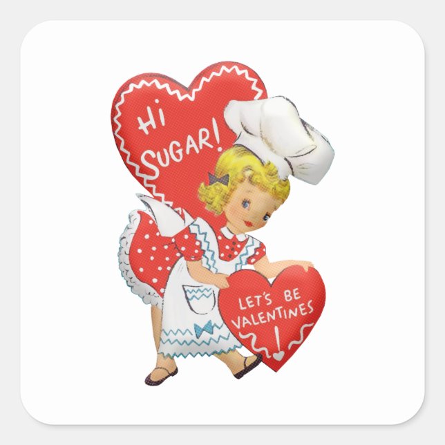 Retro Vintag Valentine Girl Hi Sugar Quadratischer Aufkleber (Vorderseite)
