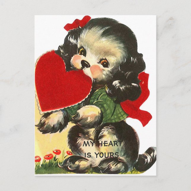 Retro Vintag Valentine Hund Holiday Postkarte (Vorderseite)