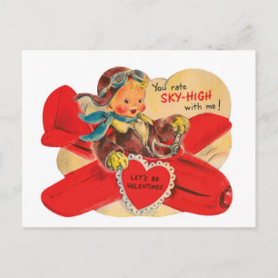 Retro Vintag Valentine Junge Flugzeug Postkarte