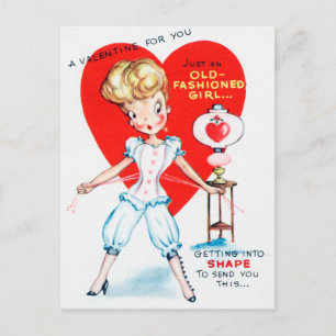 Retro Vintag Valentine Lady Postkarte