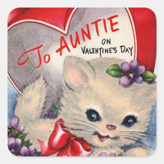 Retro Vintag Valentine Tante Katzenaufkleber Quadratischer Aufkleber (Vorderseite)