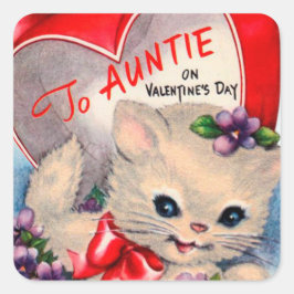 Retro Vintag Valentine Tante Katzenaufkleber Quadratischer Aufkleber