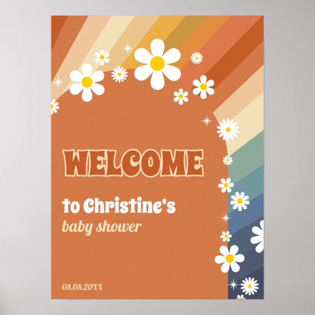 Retro Vintag Welcome Rainbow Daisy Poster (Vorne)