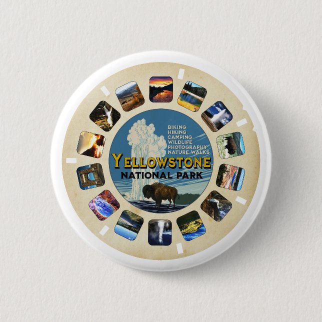 Retro Vintag Yellowstone Nationalpark Souvenir Button (Vorderseite)