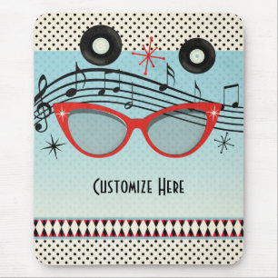 Retro Vintage 1950er Jahre Red Cat Eye Brille Mousepad