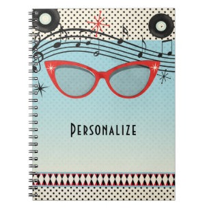 Retro Vintage 1950er Jahre Rot Cat Eye Brille Notizblock