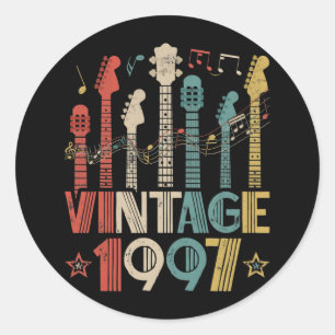 Retro Vintage 1997 Gitarrenliebhaber 1997 Geburtst Runder Aufkleber