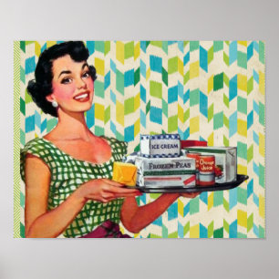 Retro Vintage 50er Hausfrau mit Essen Poster