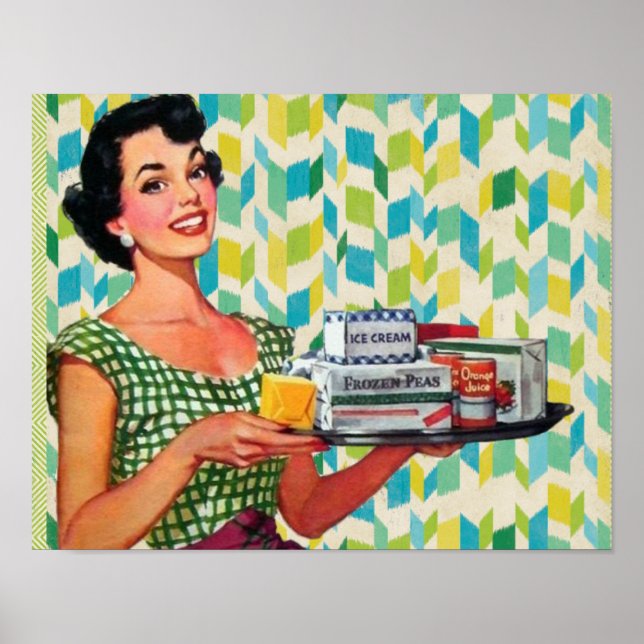 Retro Vintage 50er Hausfrau mit Essen Poster (Vorne)