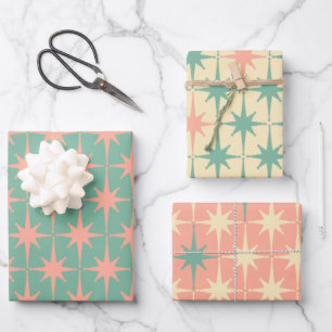 Retro Vintage 50er-Star-Muster in Mintfarbe Geschenkpapier Set